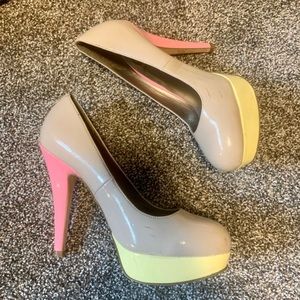 Tan / Pink / Yellow heels